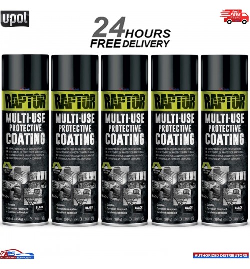 5x UPOL RAPTOR 1K MULTI-USE RMUB/AL PROTECTIVE COATING AEROSOL 450ML - BLACK